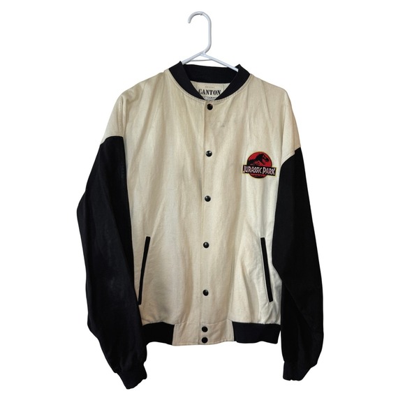 Vintage Jurassic Park Canton Activewear Bomber Jacket Mens L 1993 Movie